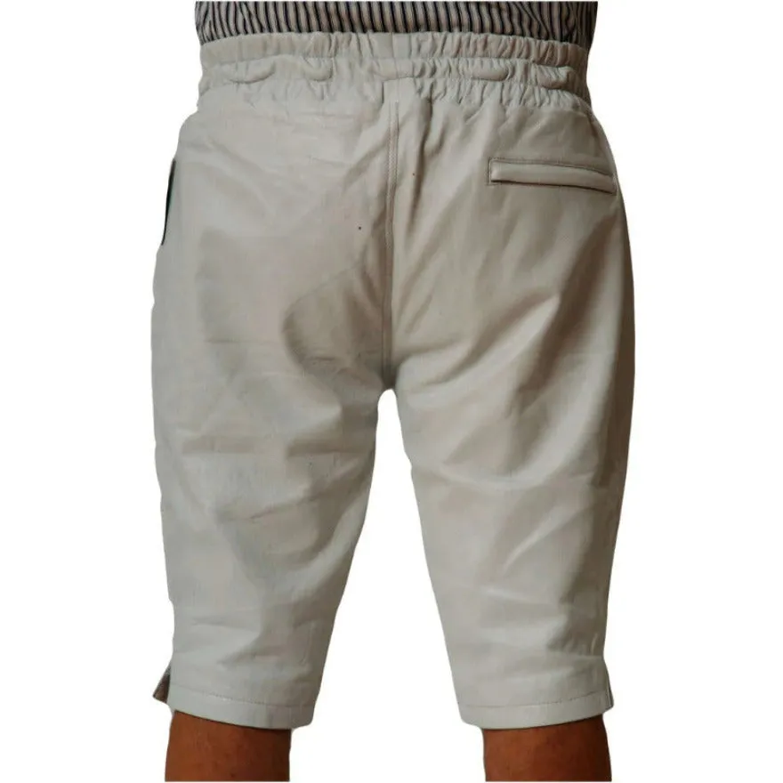 Mens White Leather Shorts Genuine Nappa Sheepskin