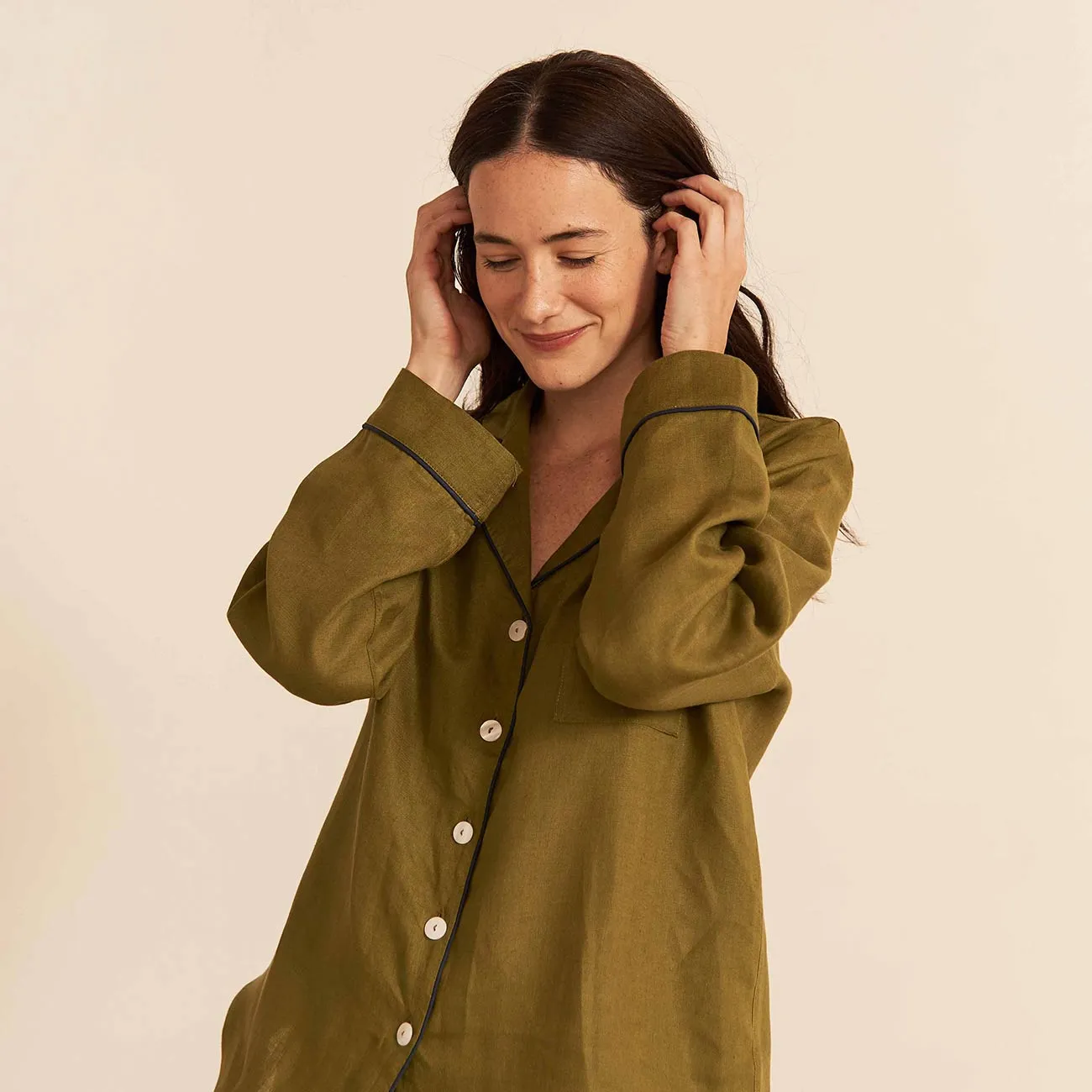 Moss Linen Pyjama Shirt