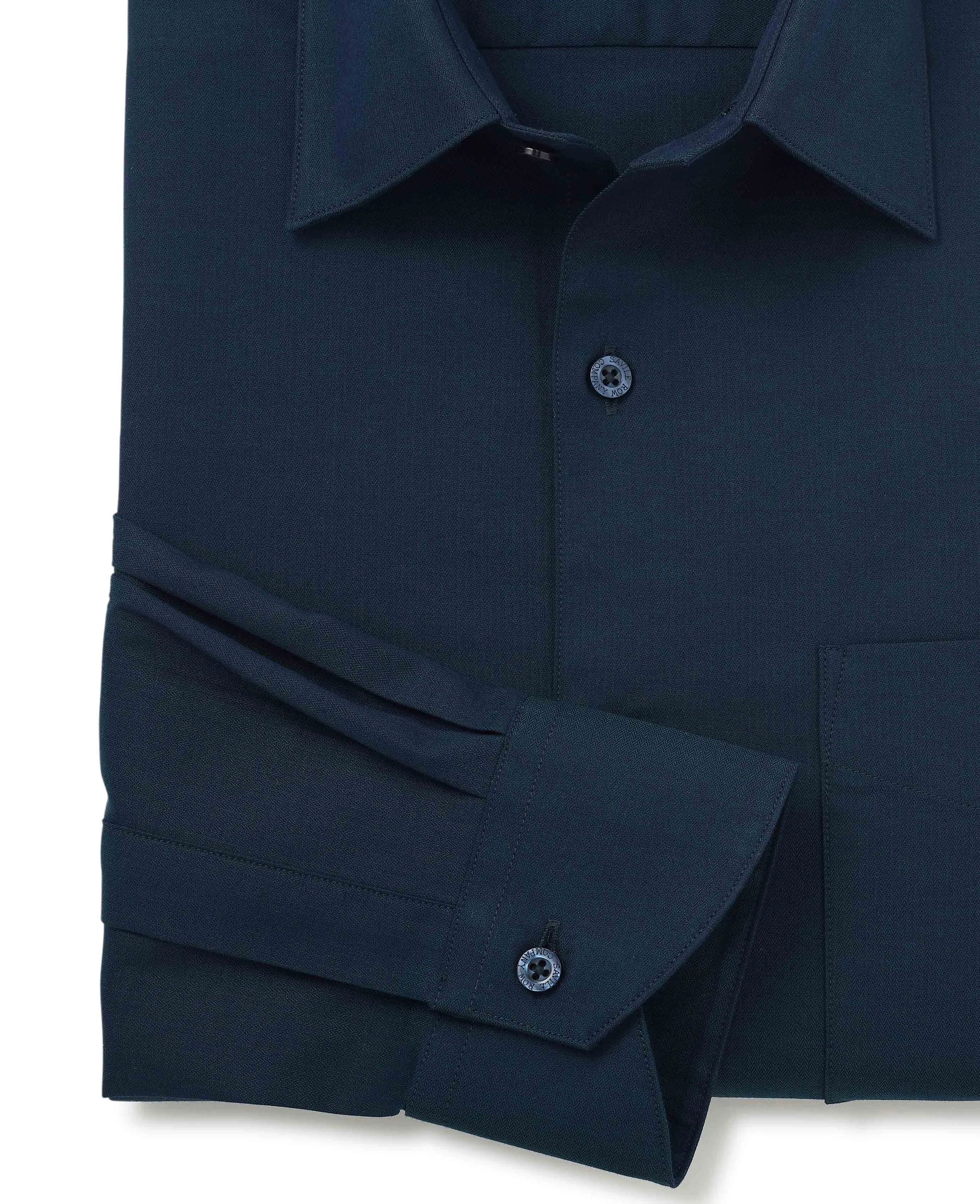 Navy Cotton Herringbone Classic Fit Formal Shirt - Single Cuff