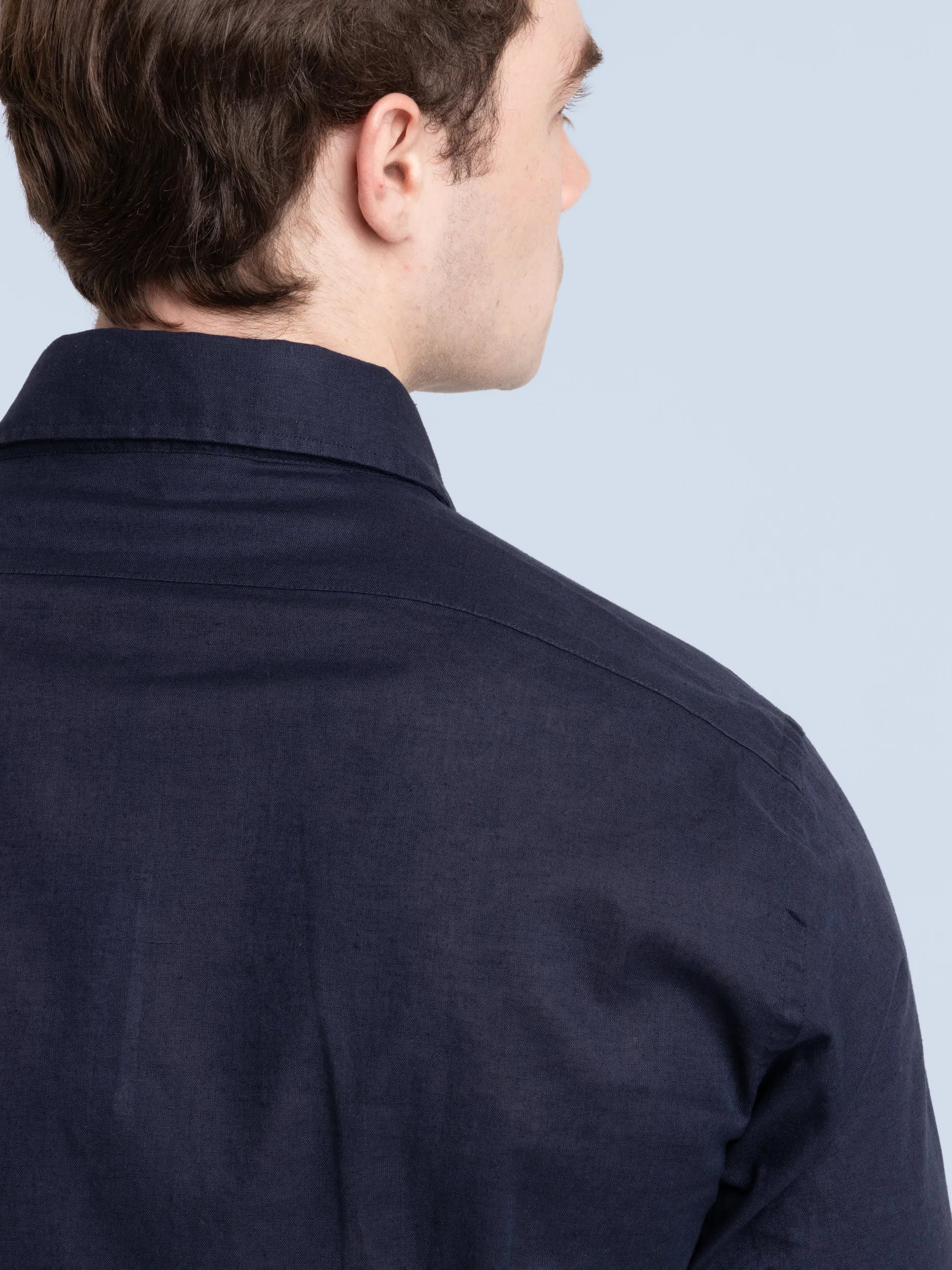 Navy Linen-Cotton Kent Collar Shirt