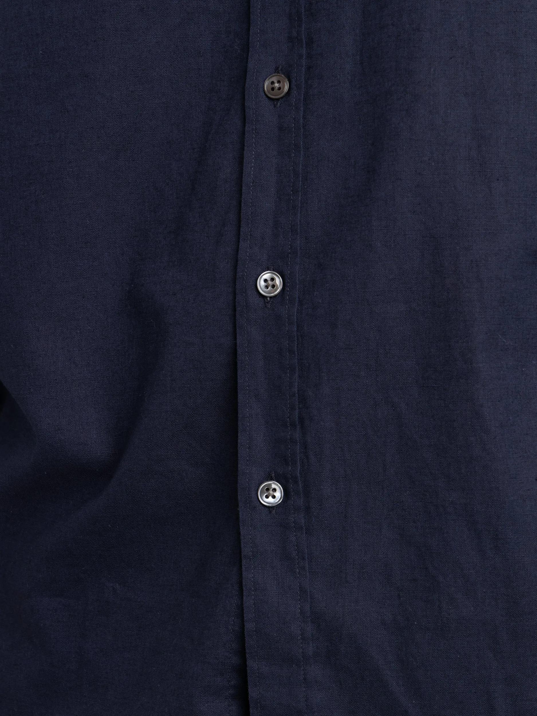 Navy Linen-Cotton Kent Collar Shirt