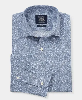 Navy Paisley Print Slim Fit Formal Shirt - Single Cuff