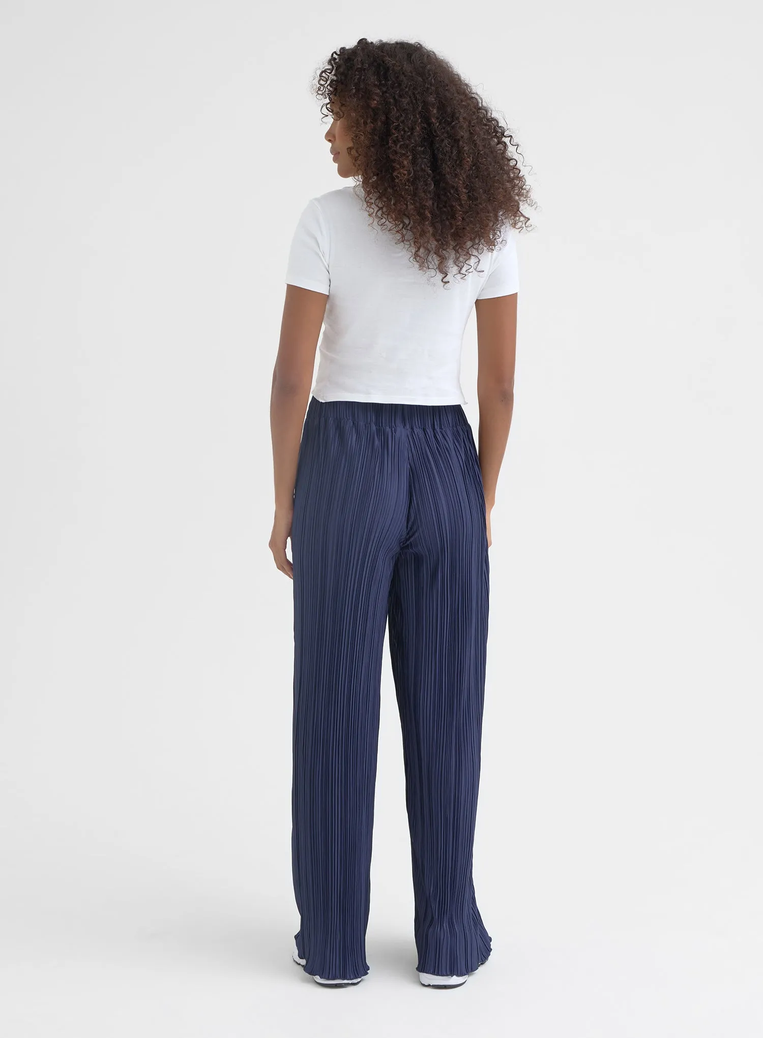 Navy Pleated Plisse Trouser - Palais