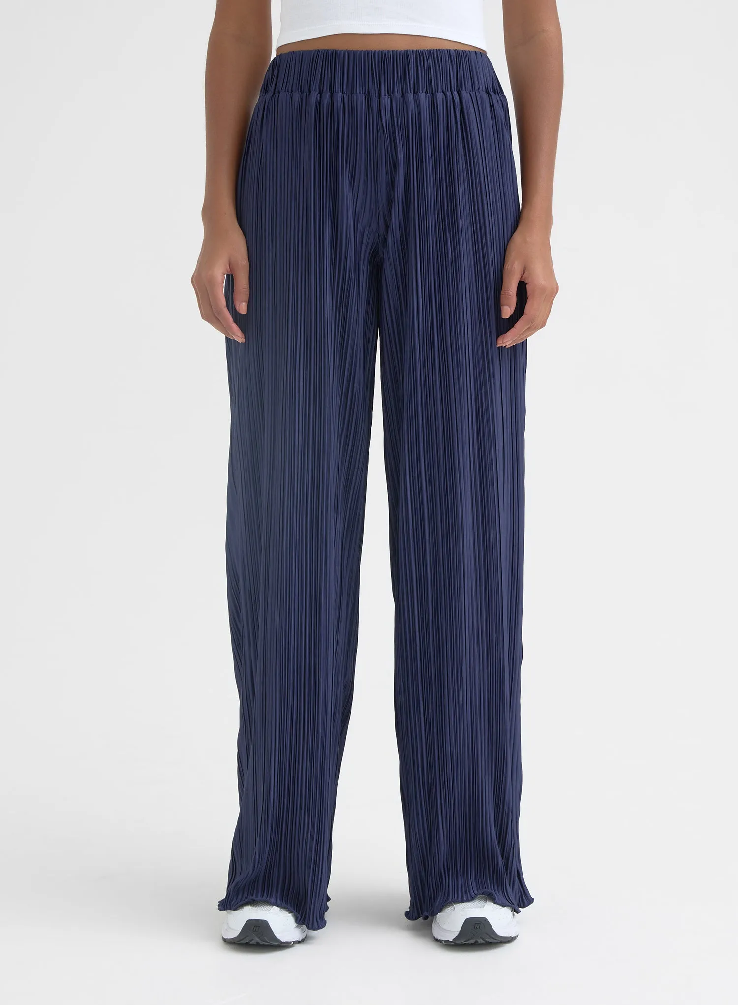 Navy Pleated Plisse Trouser - Palais