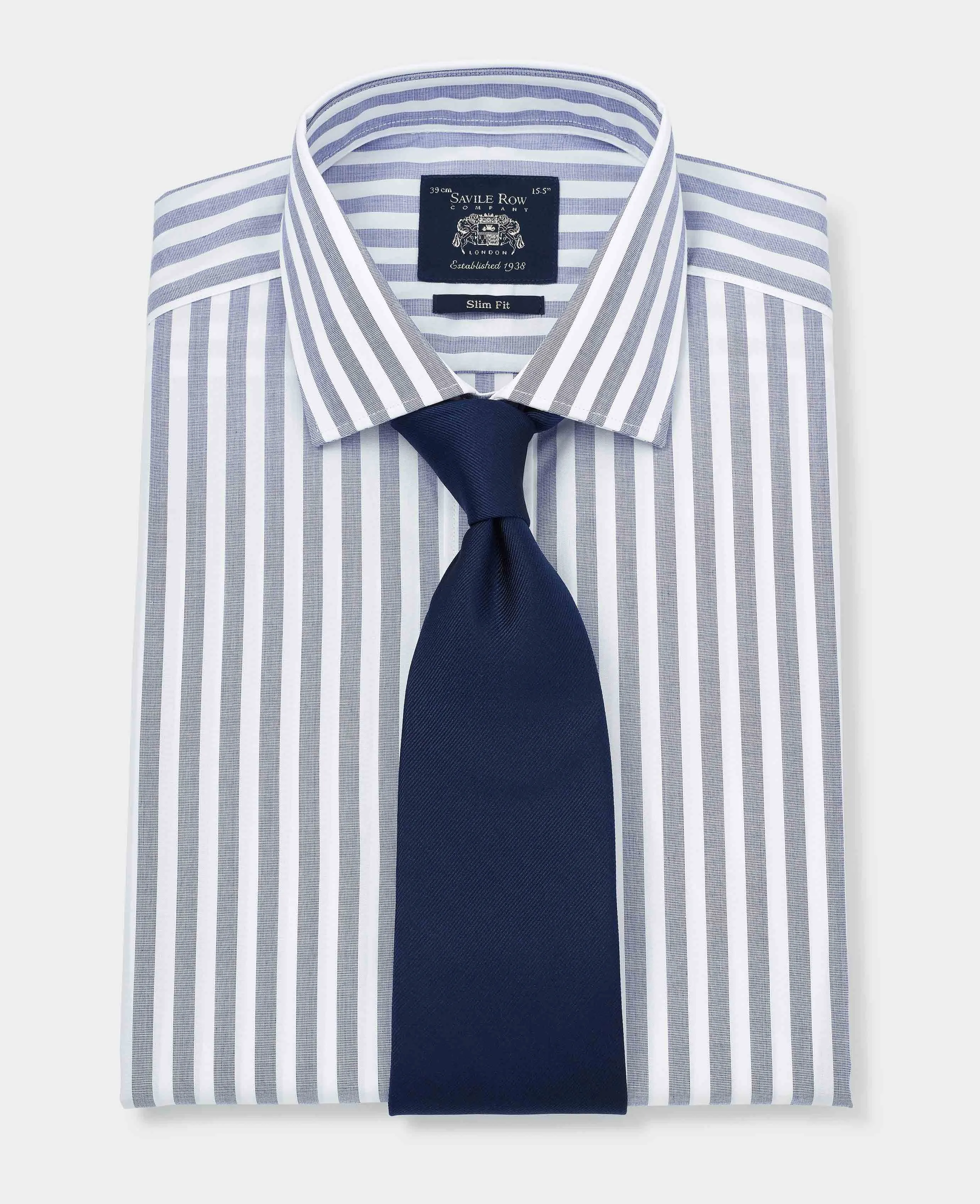 Navy White Slim Fit Striped Formal Shirt - Single Cuff