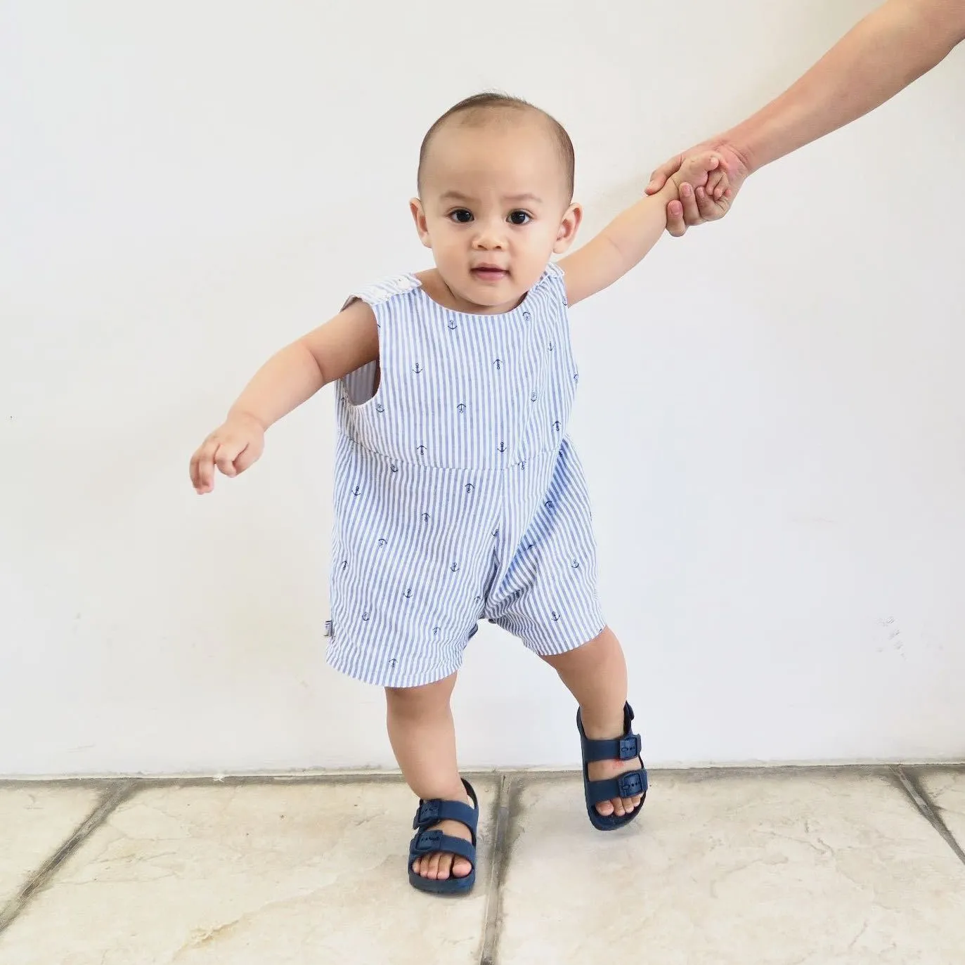 Oak Playsuit in Navy Stretch and Navy Giraffe Print