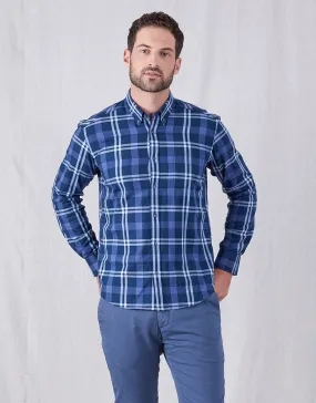 Ohope Navy & Teal Check Flannel Shirt