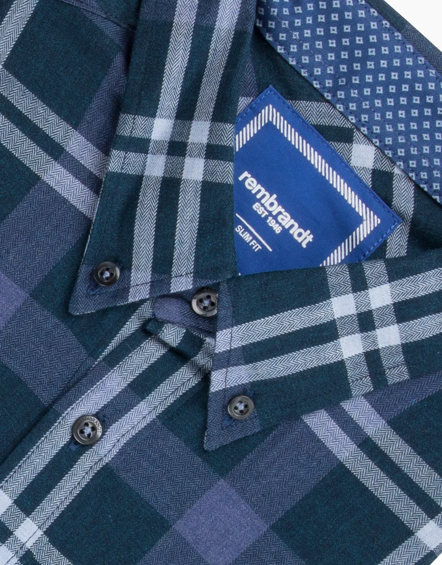 Ohope Navy & Teal Check Flannel Shirt