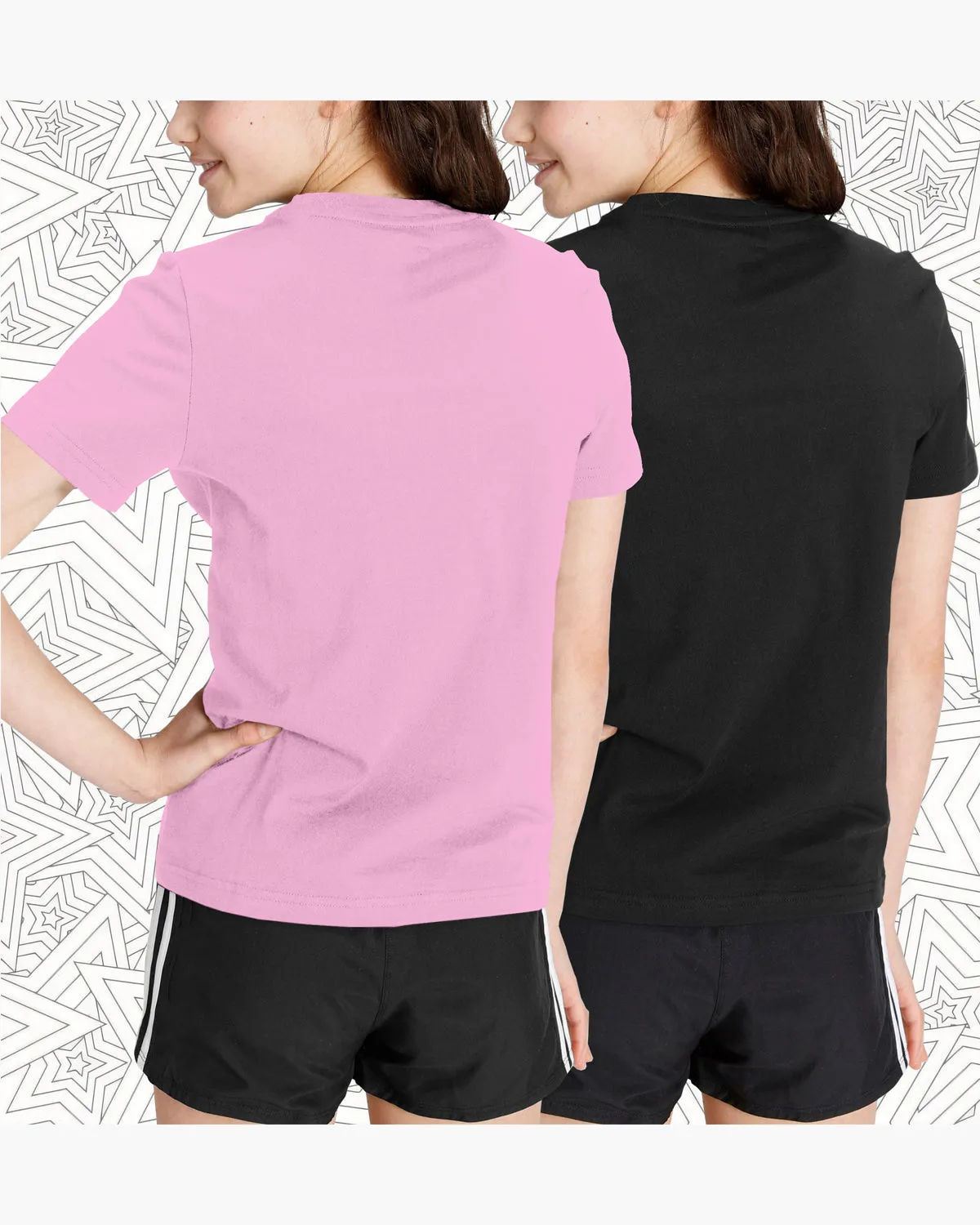 (Pack of 2) Girls Printed Round Neck Half Sleeve T-Shirts | Pink | Black