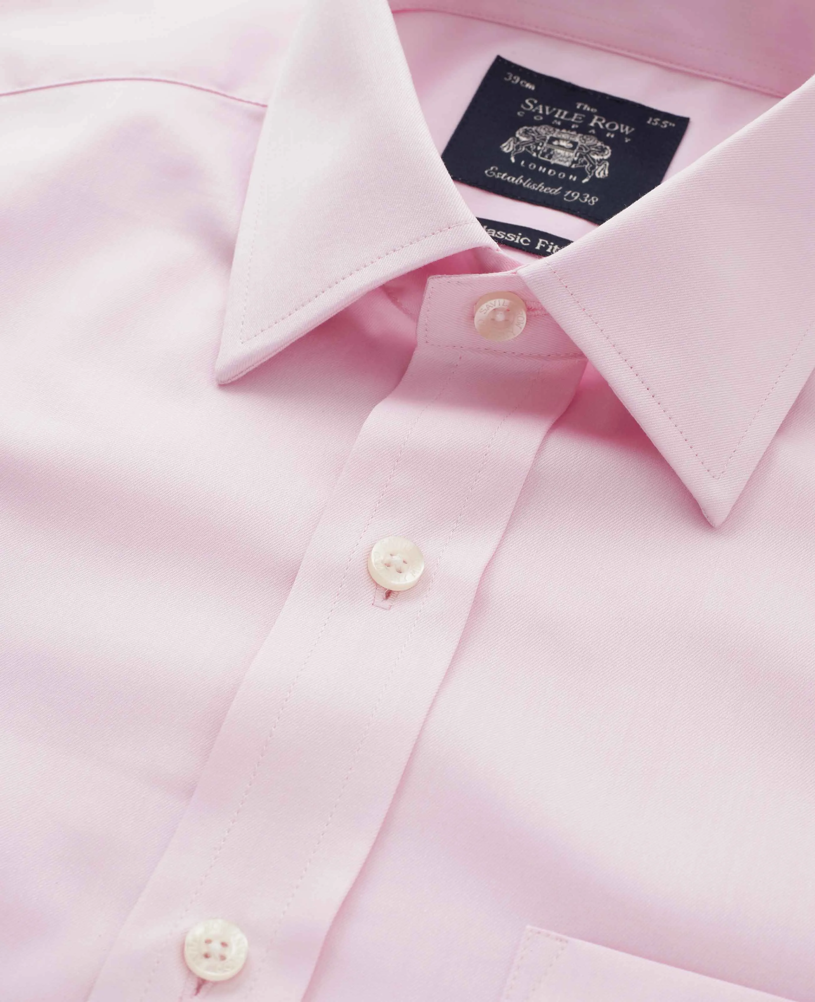 Pale Pink Fine Twill Classic Fit Formal Shirt - Single or Double Cuff