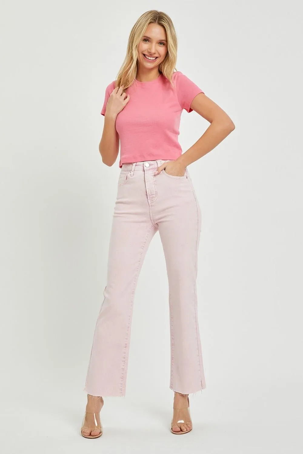 Pink High Rise Straight Jeans