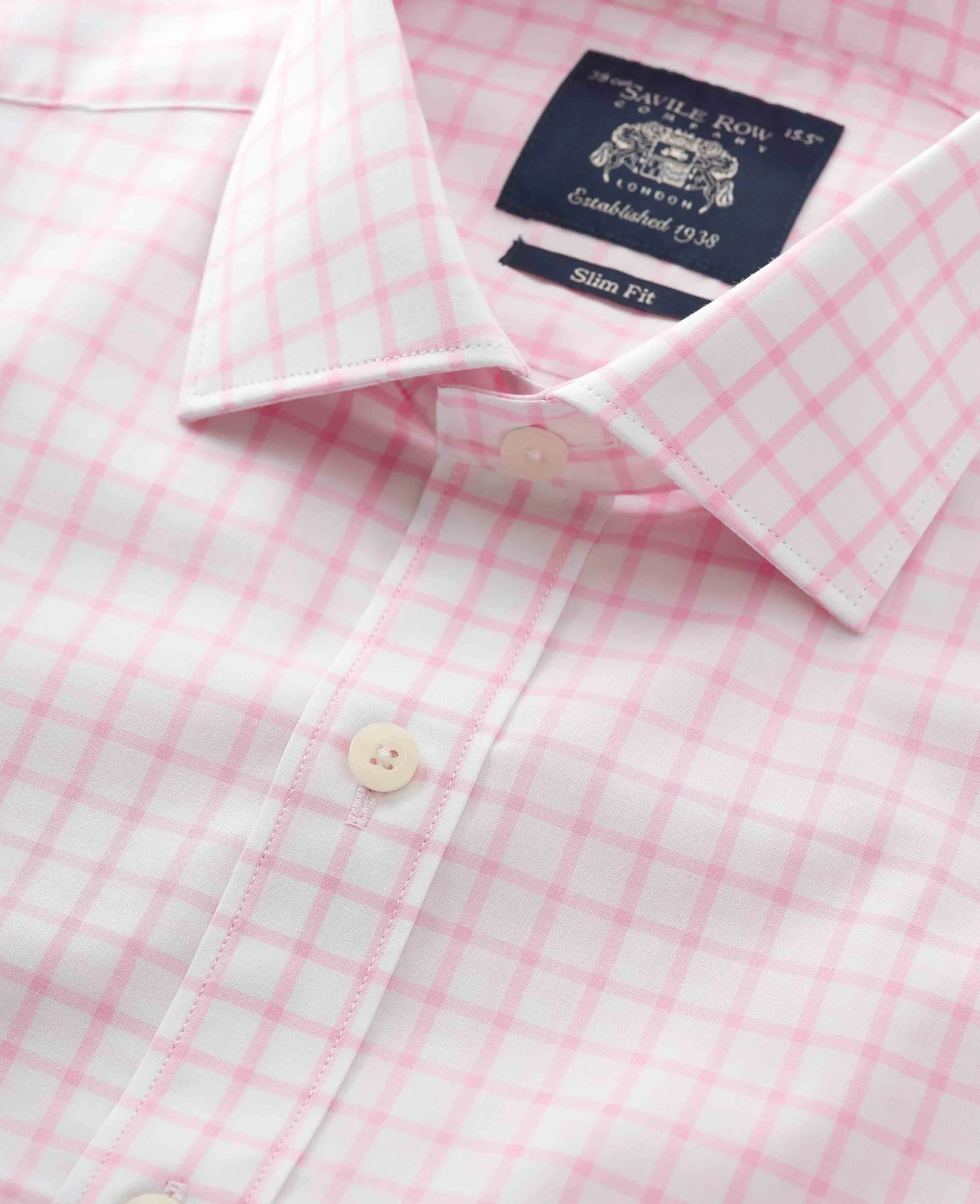 Pink White Check Slim Fit Shirt - Double Cuff