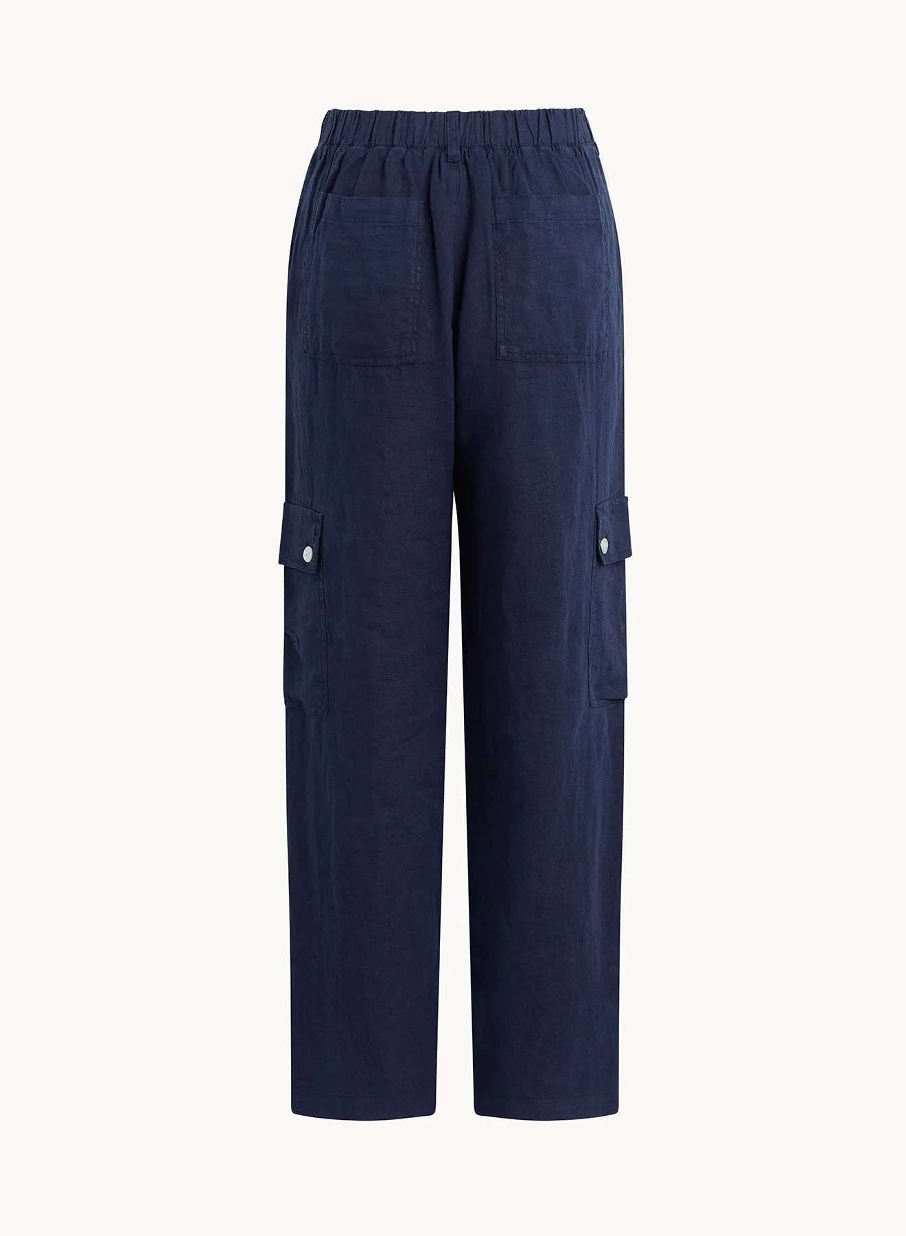 Pleated Linen Cargo Trousers- Brazilian Navy