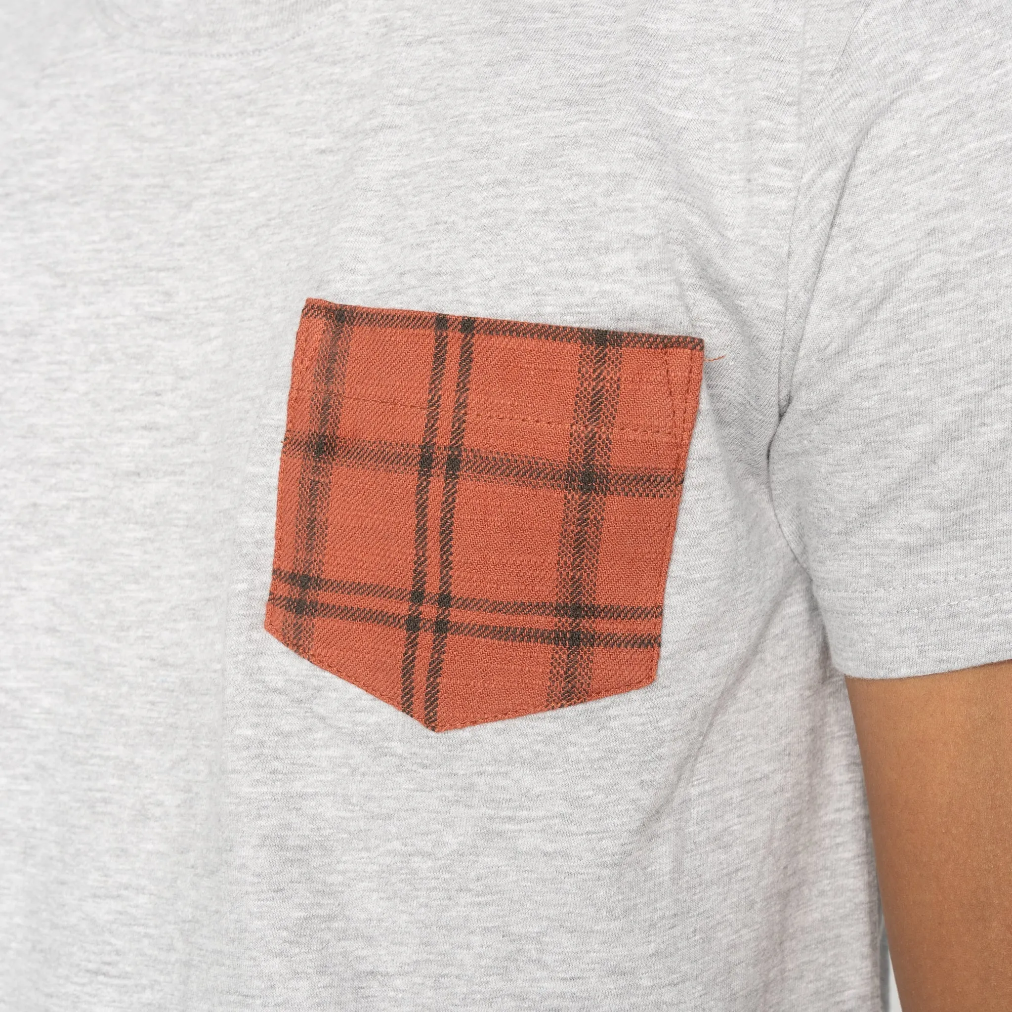 Pocket Tee - Heather Grey - Big Slub Vintage Flannel - Red