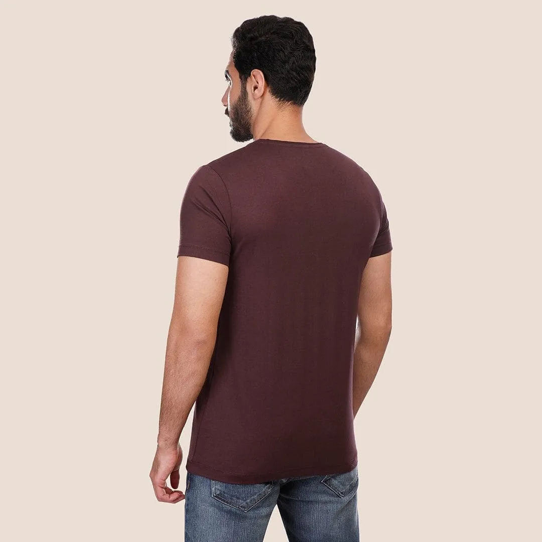 Printed Round-neck T-shirt - BURGUNDY