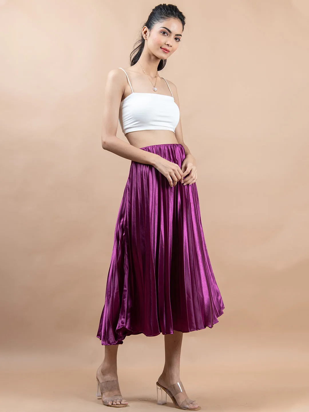 Purple Flared Skirt with Accordion Pleats