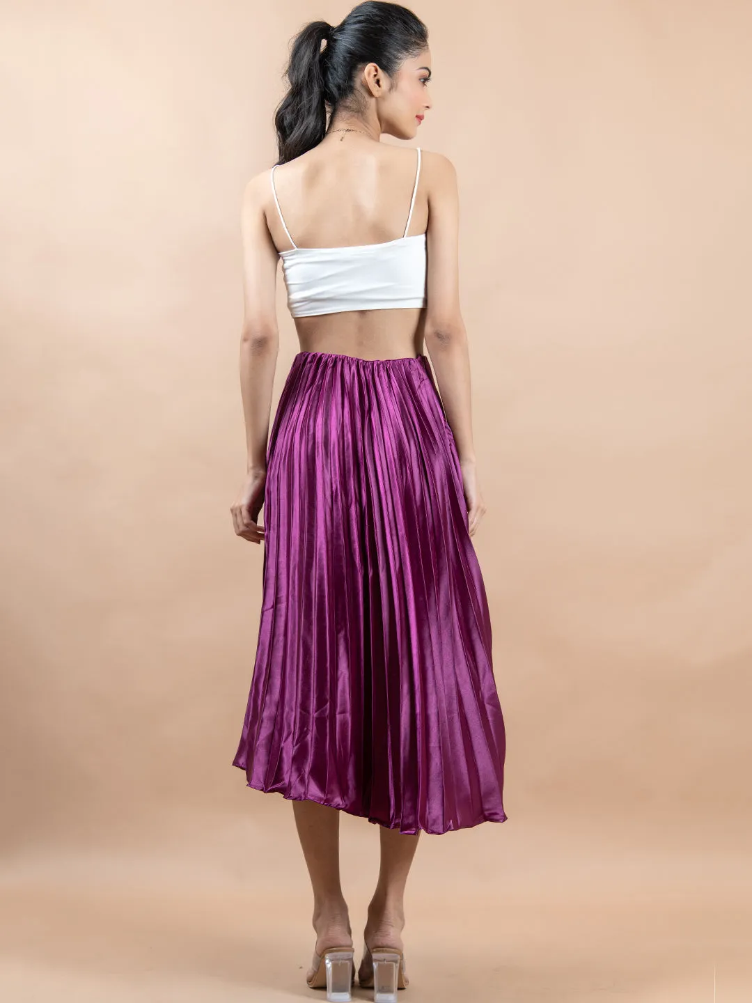 Purple Flared Skirt with Accordion Pleats