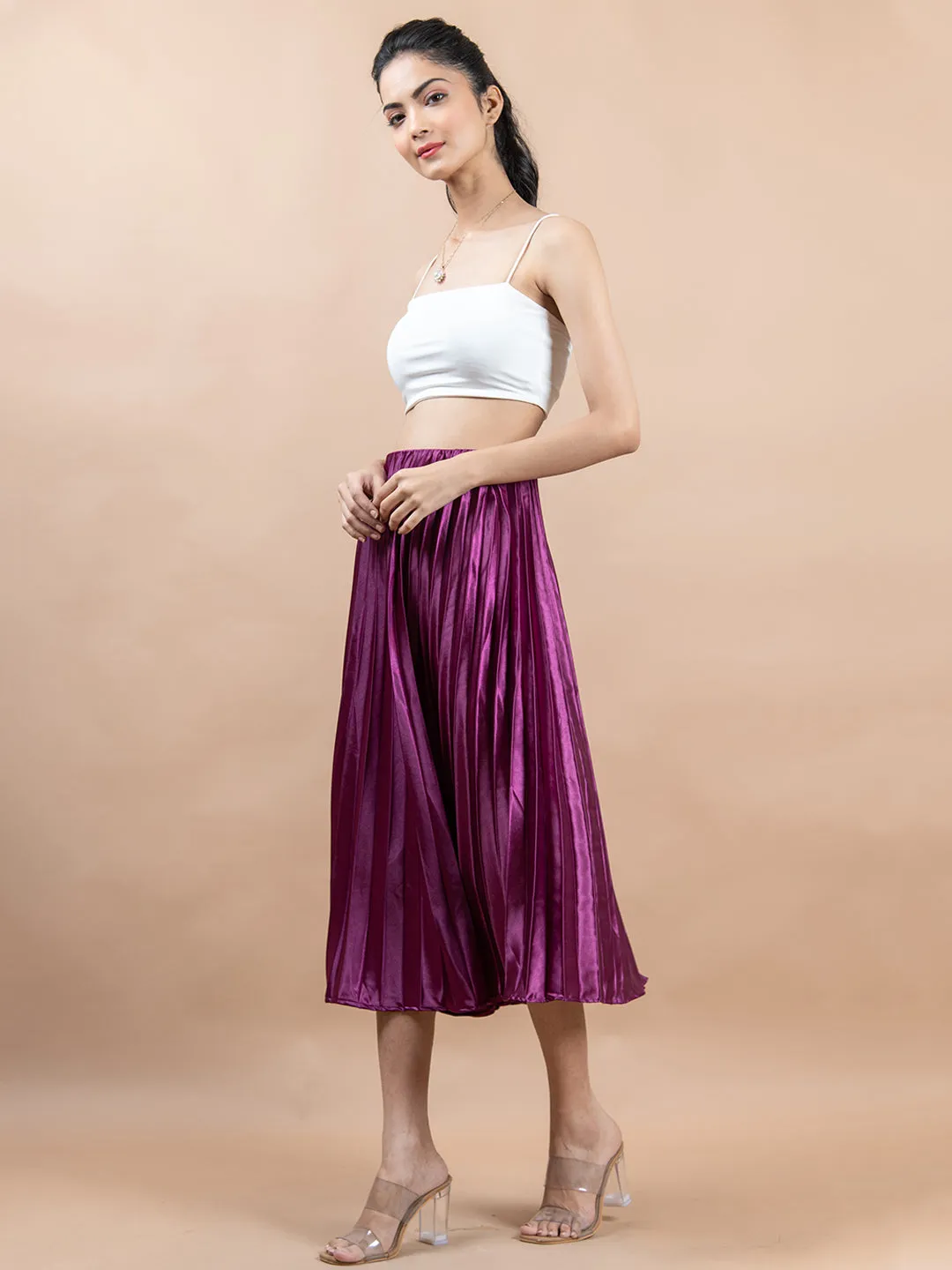 Purple Flared Skirt with Accordion Pleats