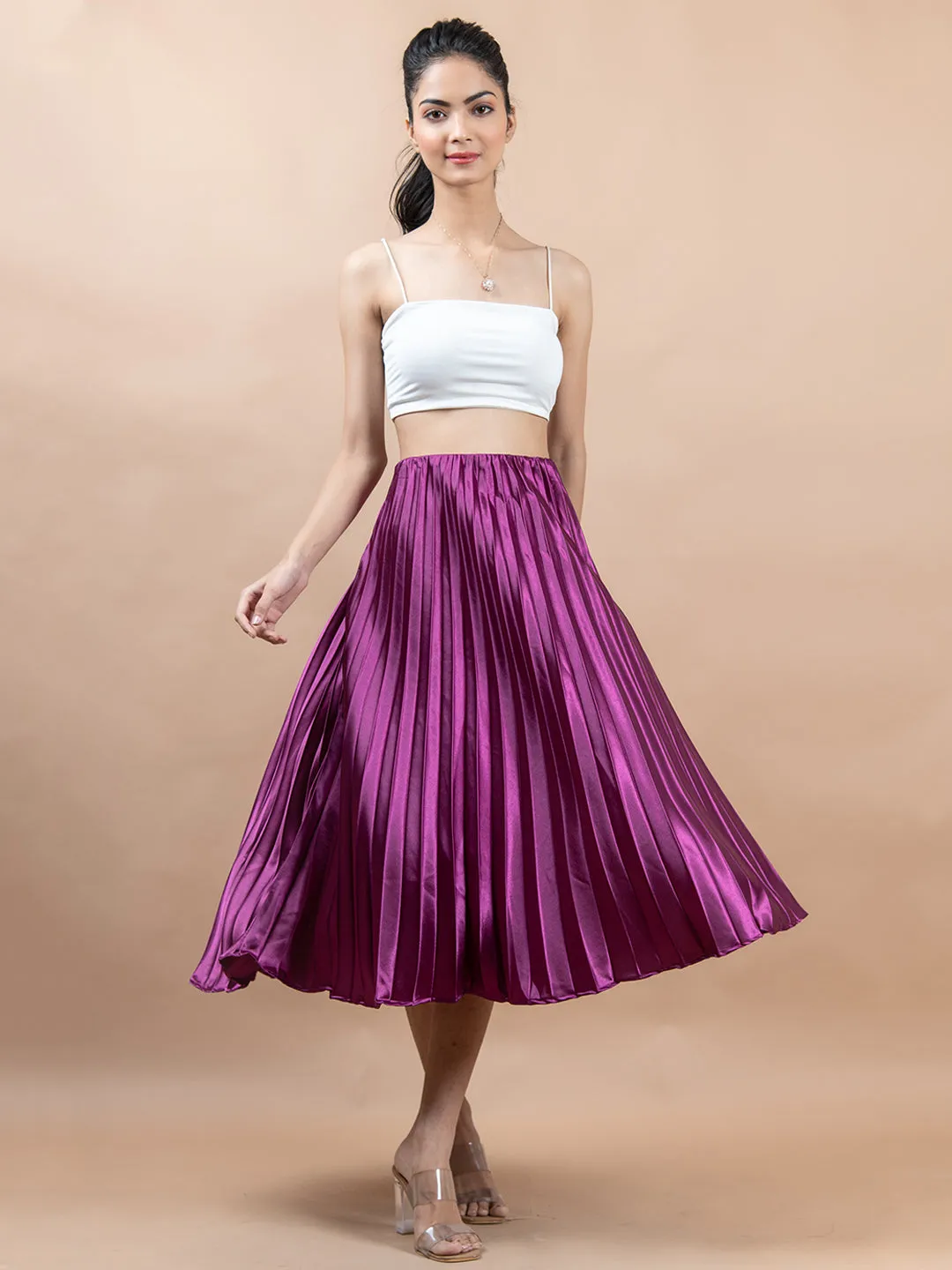 Purple Flared Skirt with Accordion Pleats