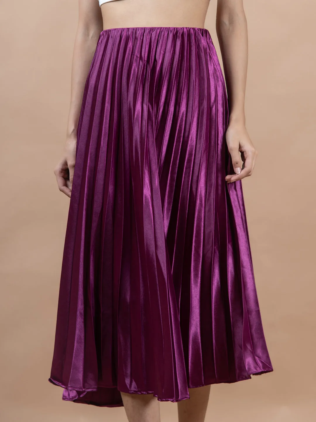 Purple Flared Skirt with Accordion Pleats