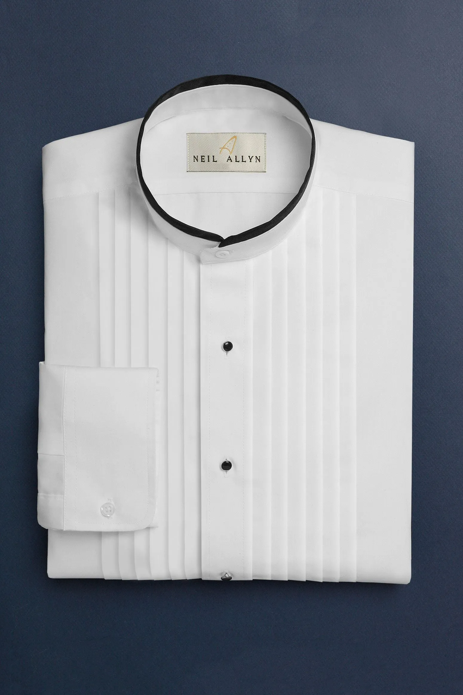 "Devon" Men's White Pleated Mandarin Tuxedo Shirt