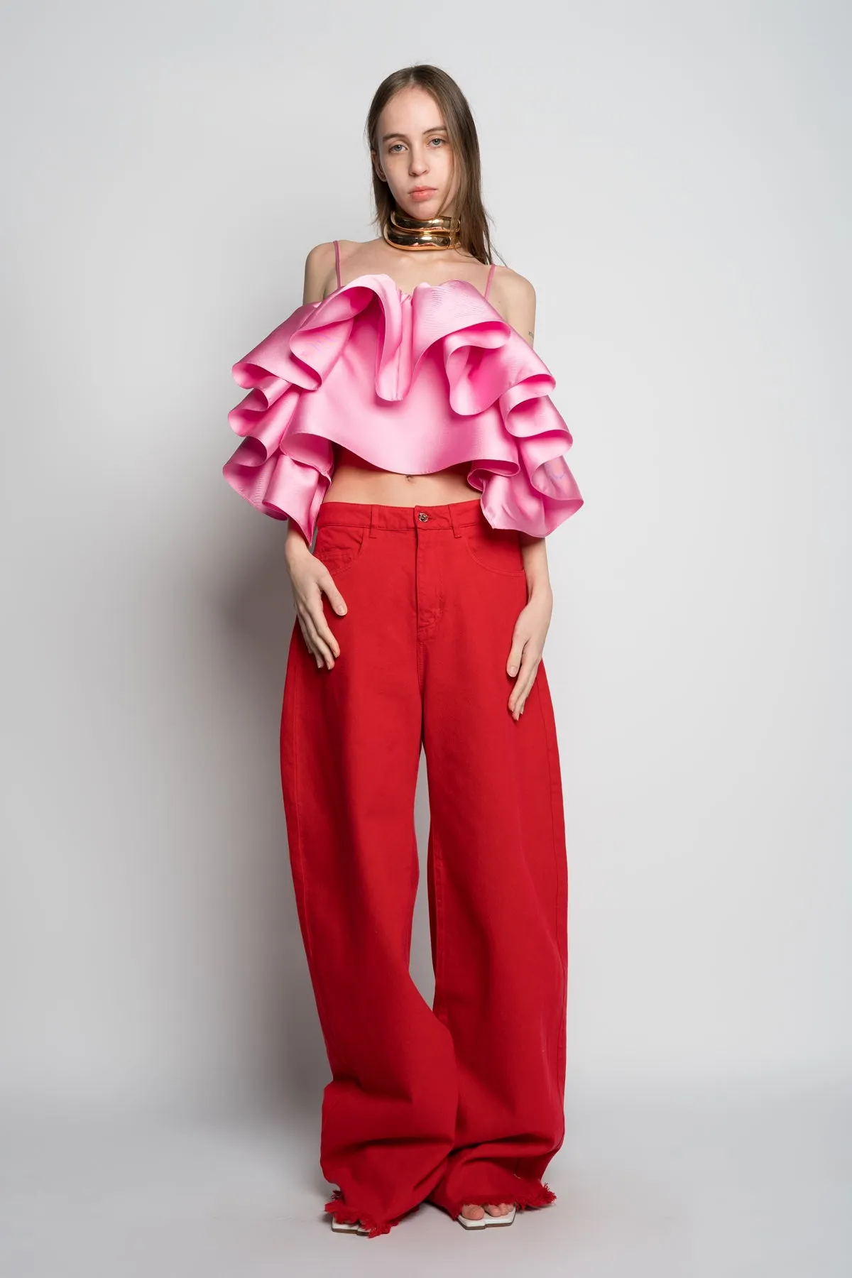 RED BOYFRIEND TROUSERS