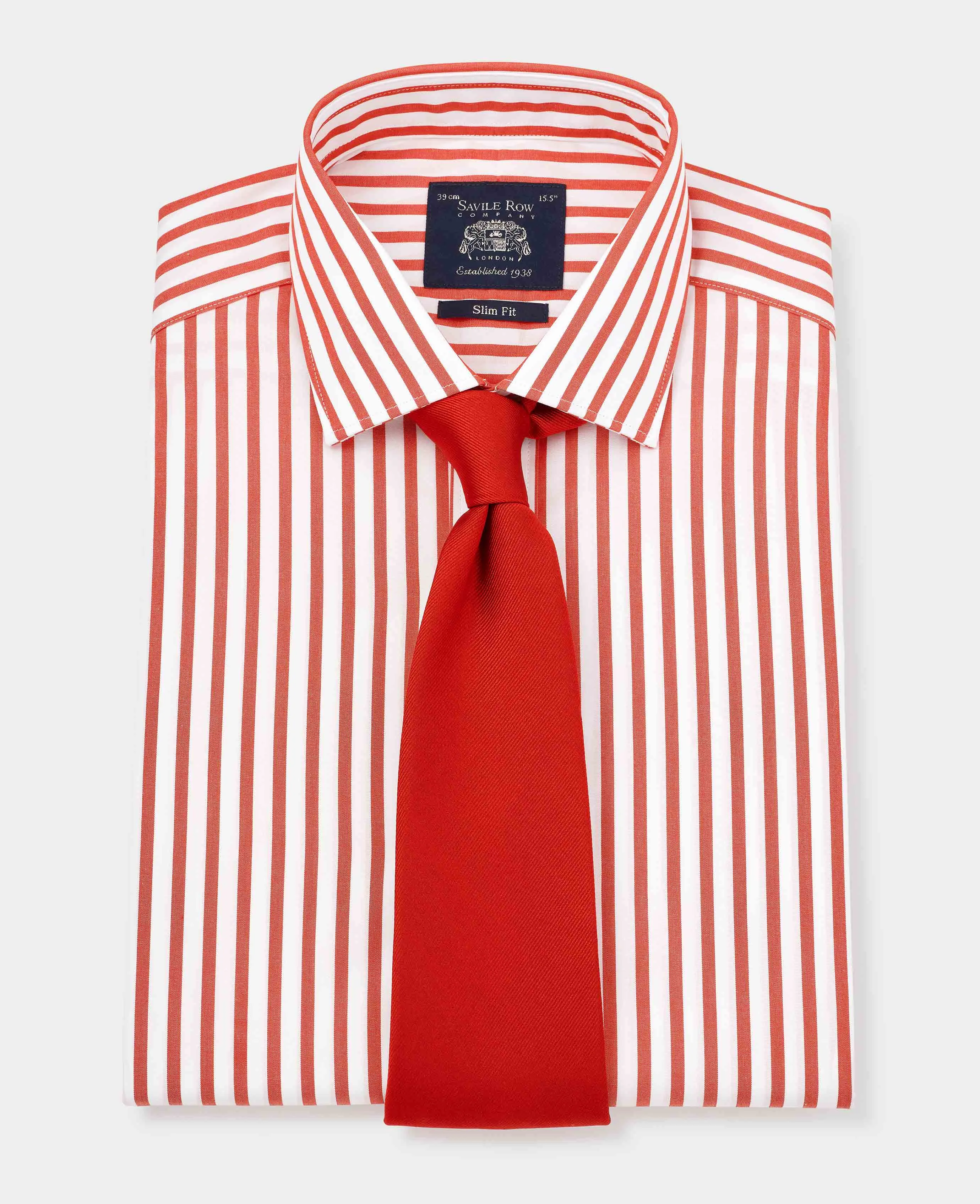 Red Slim Fit Striped Formal Shirt - Double Cuff