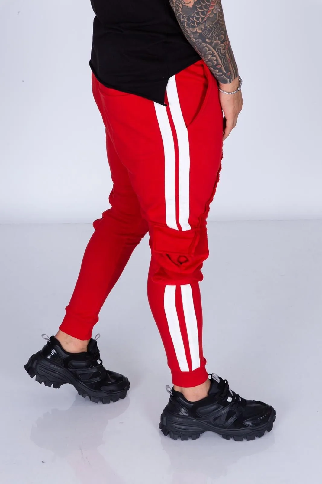 Red Striped Cargo Pocket Jogger Pant BI-015 Streetwear Mens Jogger Pants