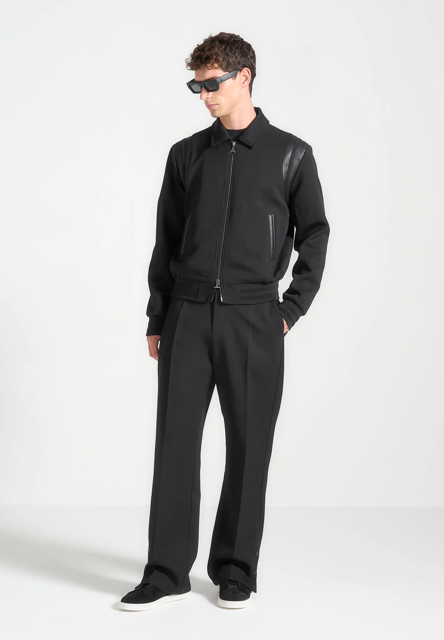 Relaxed Fit Tailored Button Cuff Trousers - Black