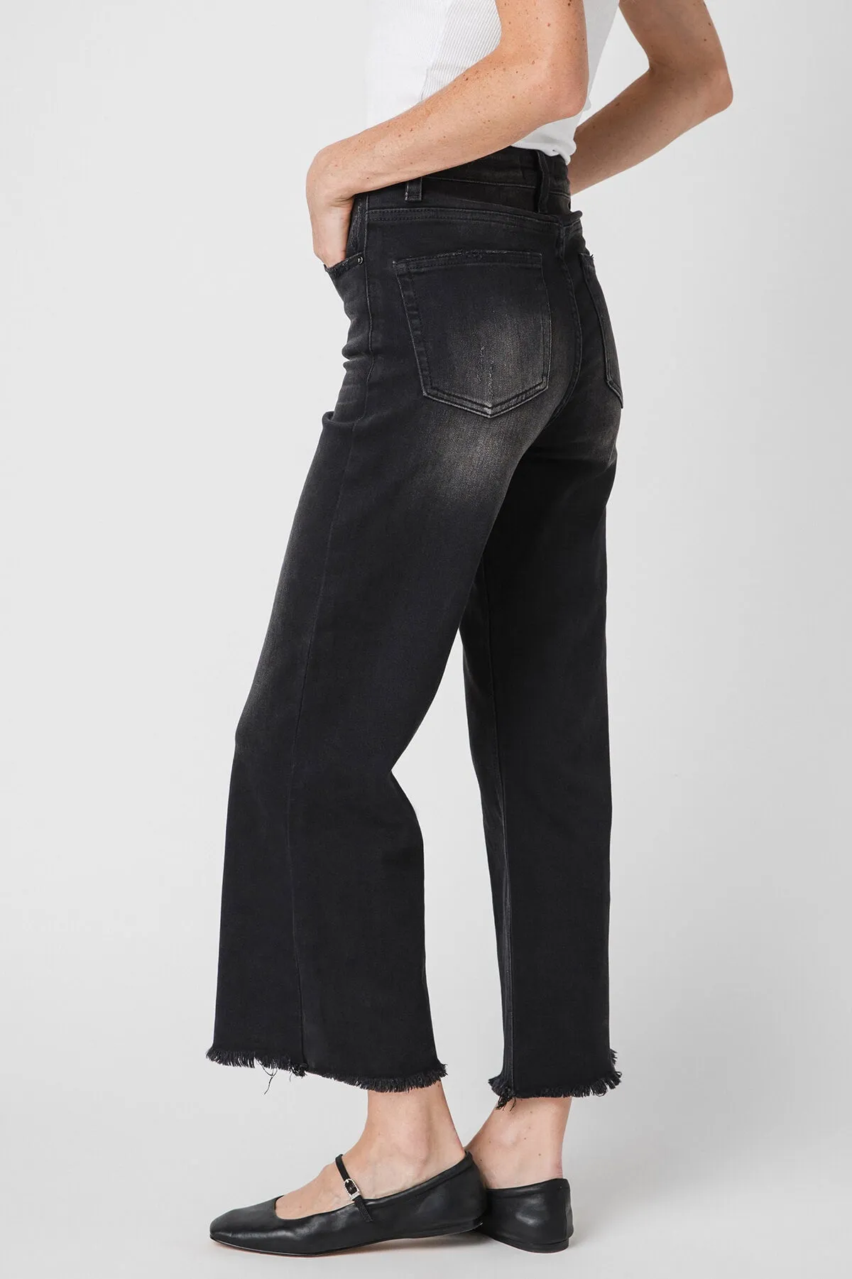 Risen Crop Washed Black Jeans