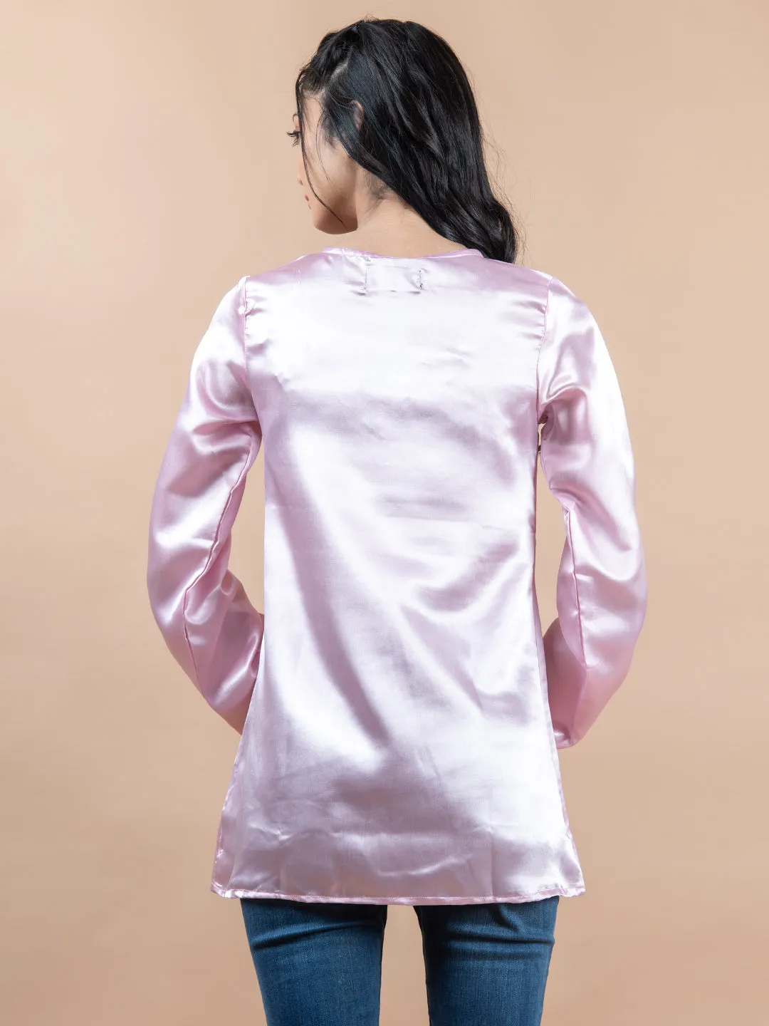 Rosy Pink Satin Full Sleeves Top