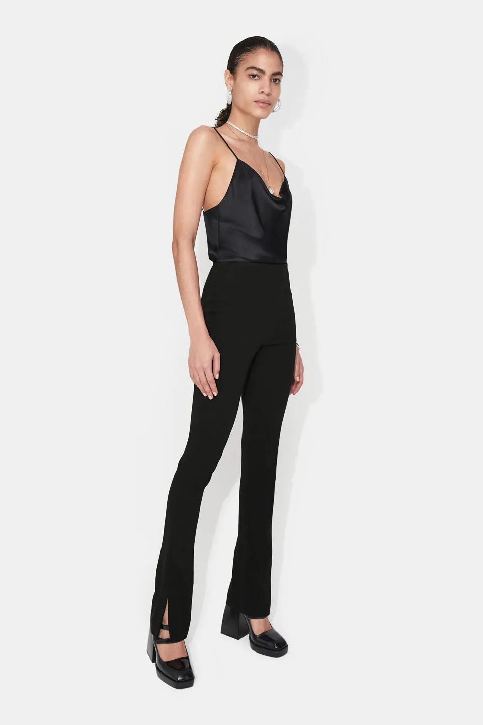 Satin Slashed Trousers - Black