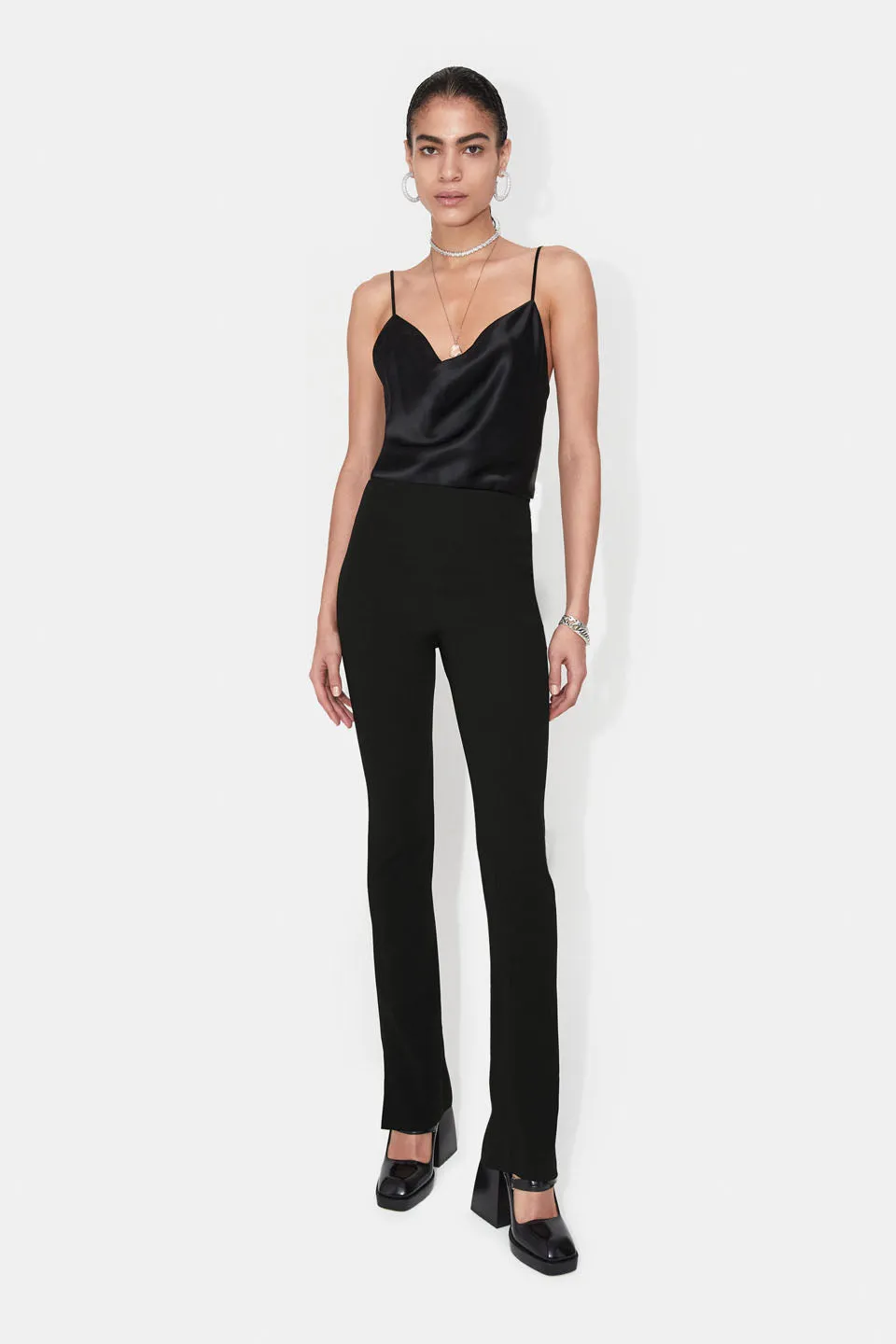 Satin Slashed Trousers - Black