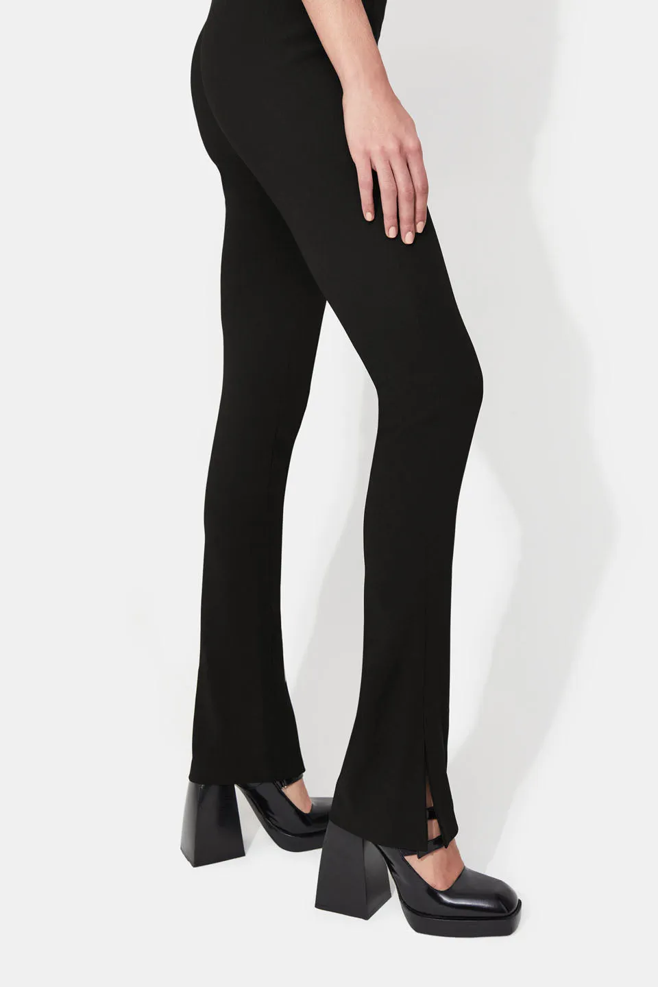 Satin Slashed Trousers - Black