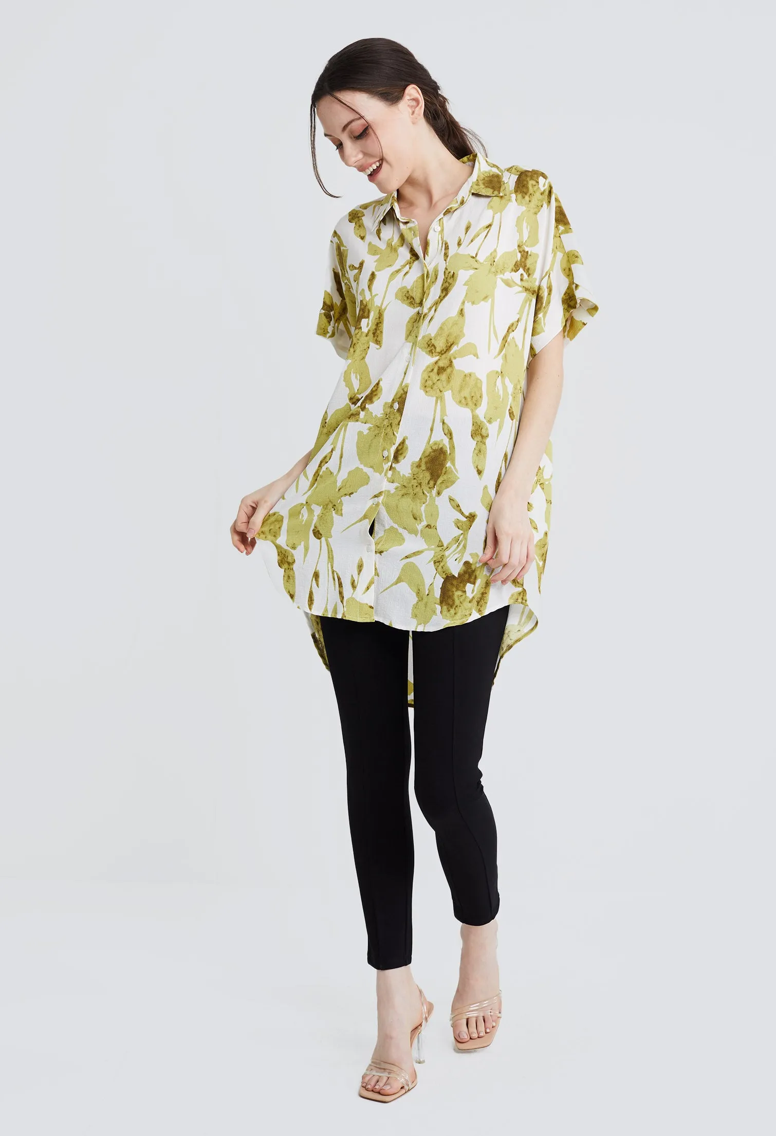 Scattered Floral Twine Tunic Shirt Dress