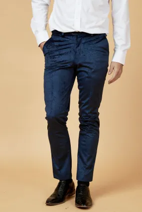 SIMON - Navy Velvet Jacquard Trousers