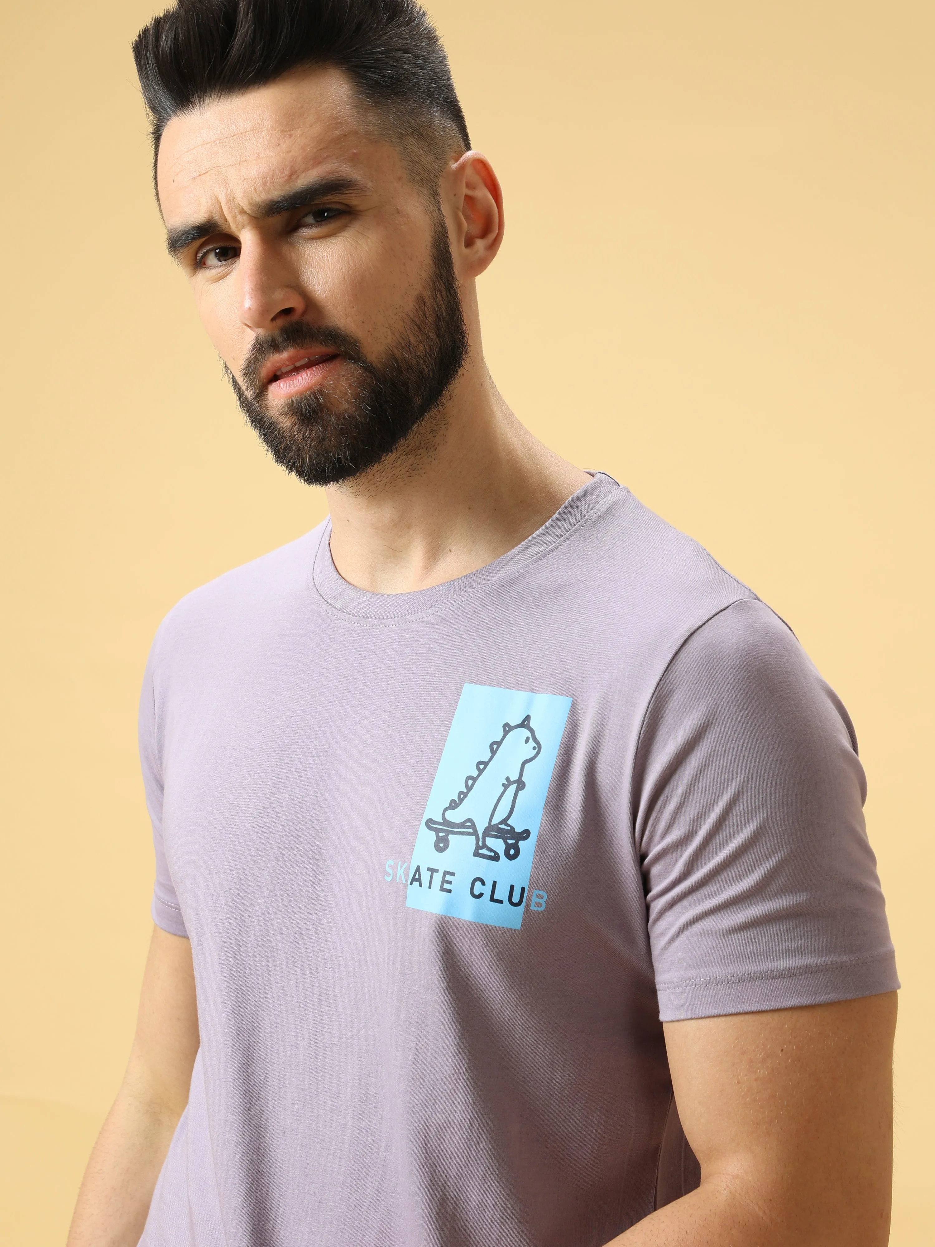 Skate Club Lt Blue Chest Print Crew Neck T-Shirt