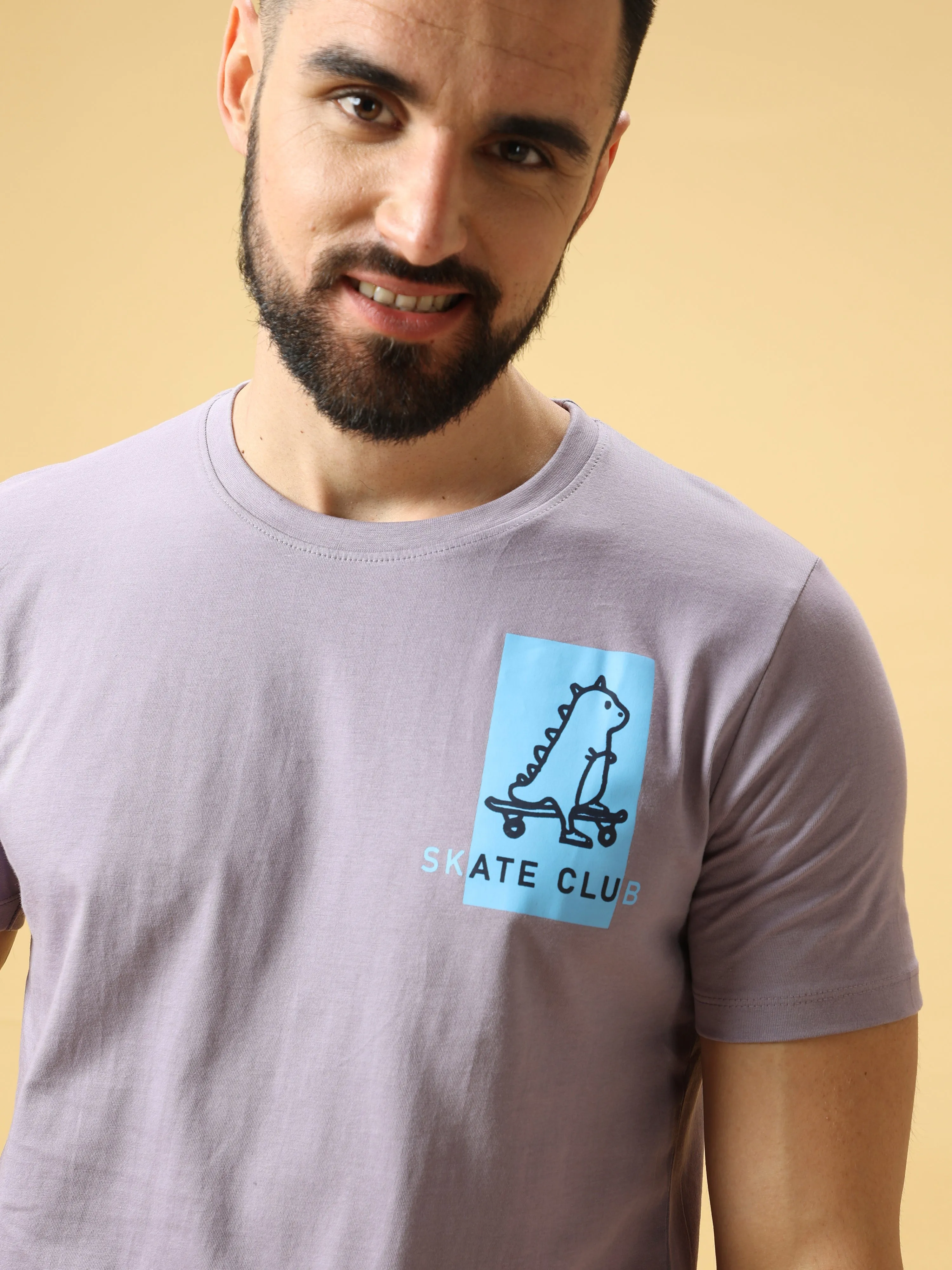 Skate Club Lt Blue Chest Print Crew Neck T-Shirt