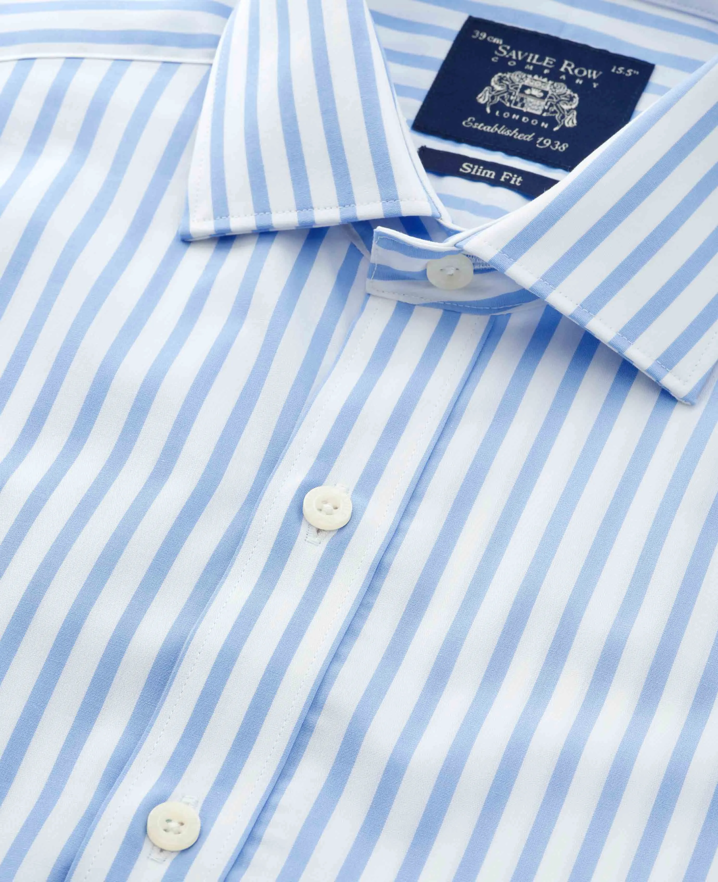 Sky Blue Slim Fit Striped Formal Shirt - Double Cuff