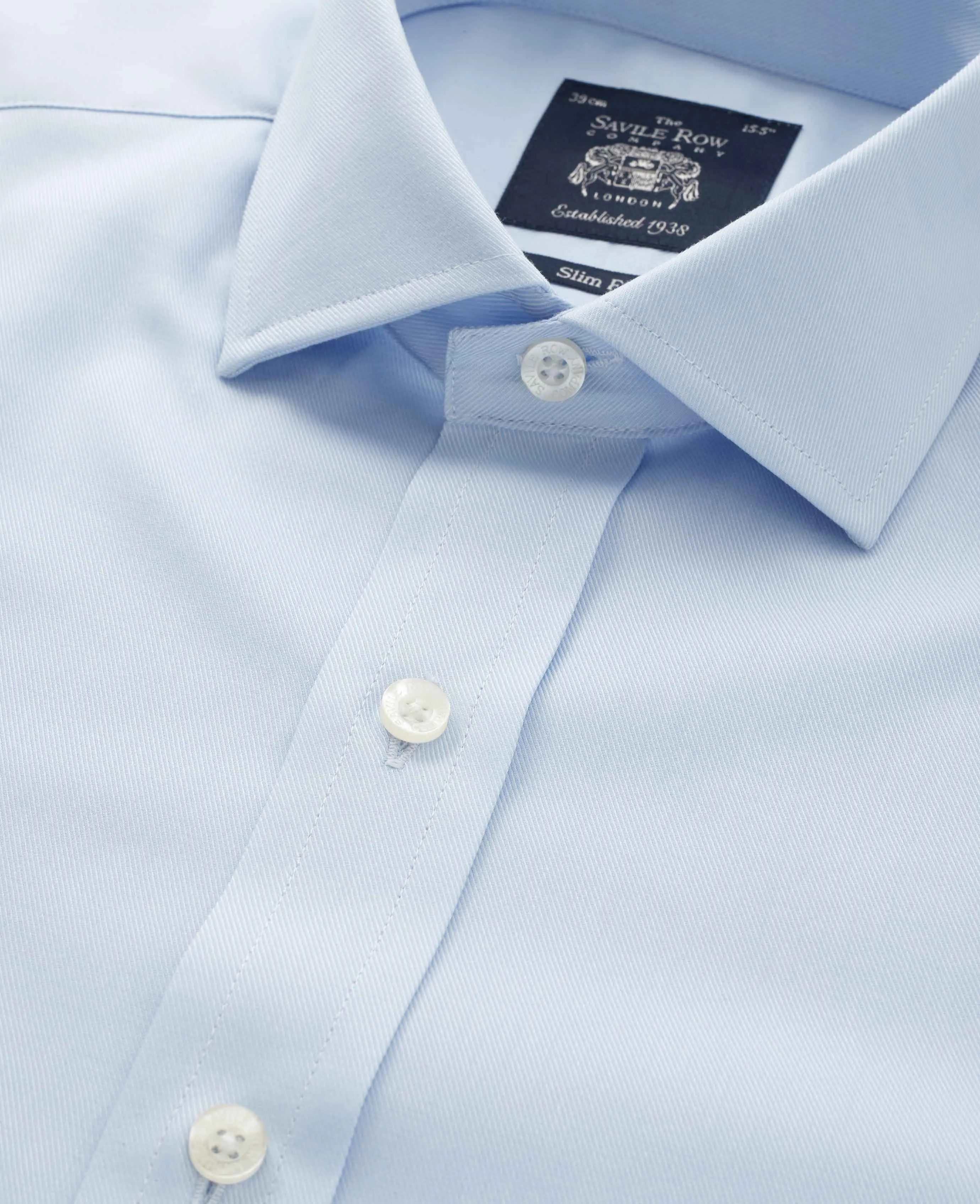 Sky Blue Twill Slim Fit Shirt W/ Cutaway Collar - Single or Double Cuff