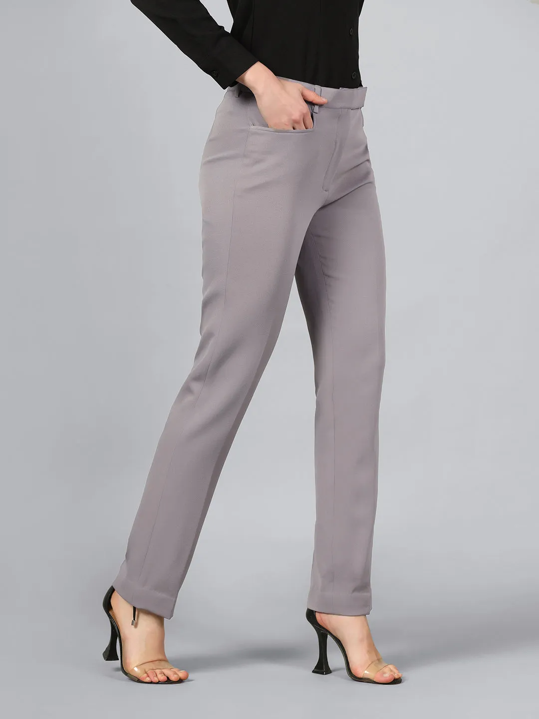 Slim Fit Mid Waist Stretch Pants-Grey