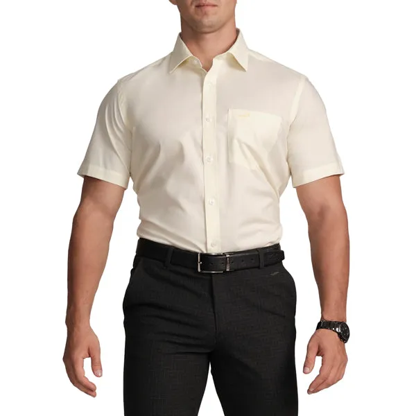 Slim Fit Short Sleeve Formal Shirt with American Placket-Shadow Lime