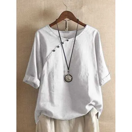 Solid Color Short Sleeve Button T-shirt