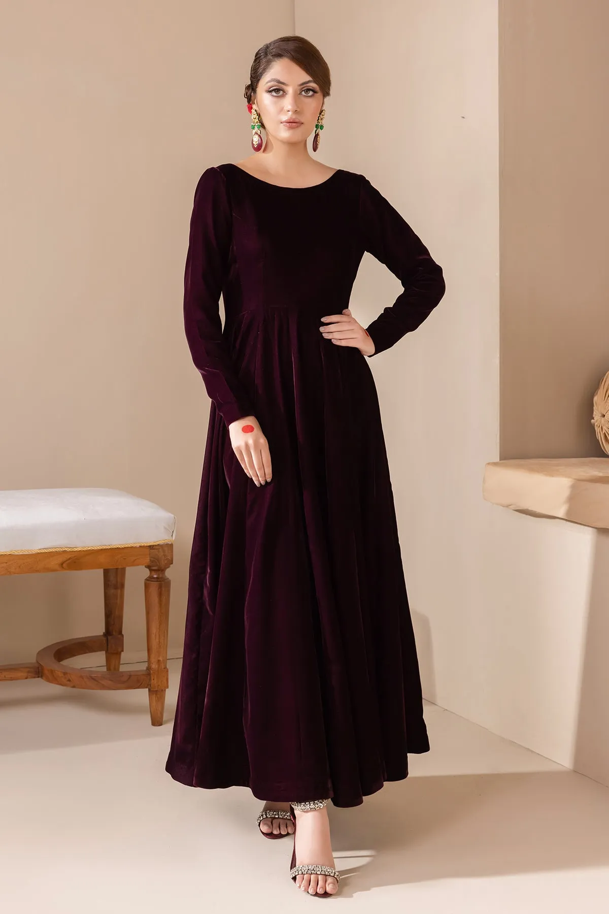 SOLID VELVET FROCK  PR-854