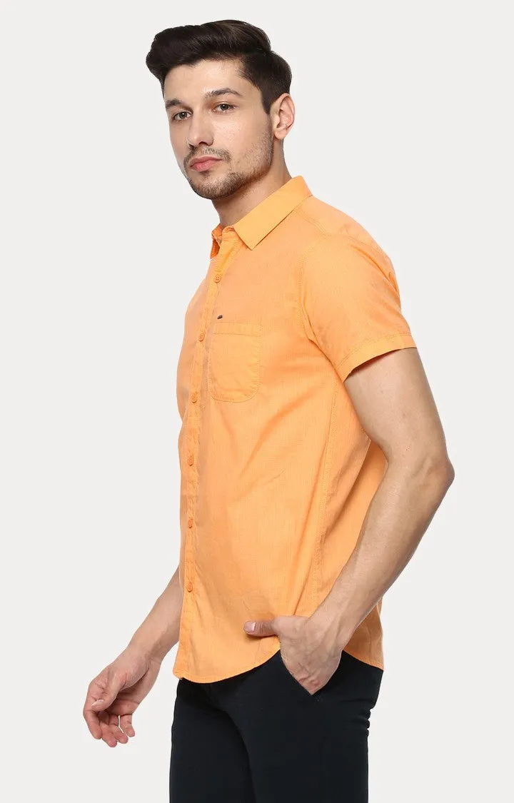 Spykar Men'S Orange Cotton Melange Casual Shirts