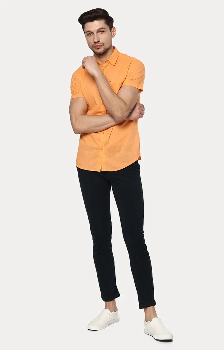 Spykar Men'S Orange Cotton Melange Casual Shirts