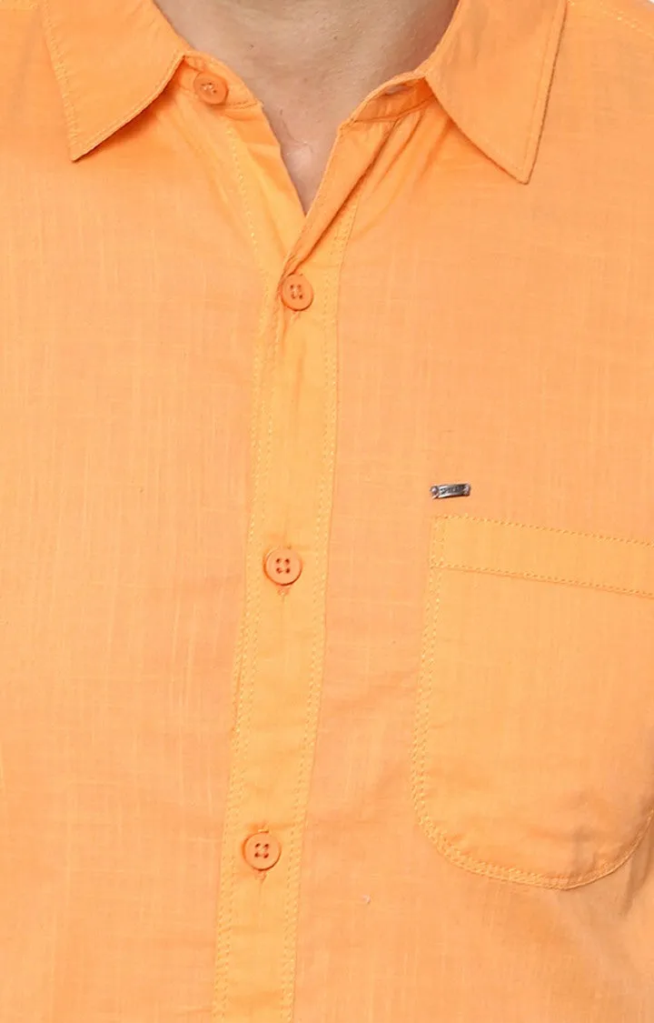 Spykar Men'S Orange Cotton Melange Casual Shirts