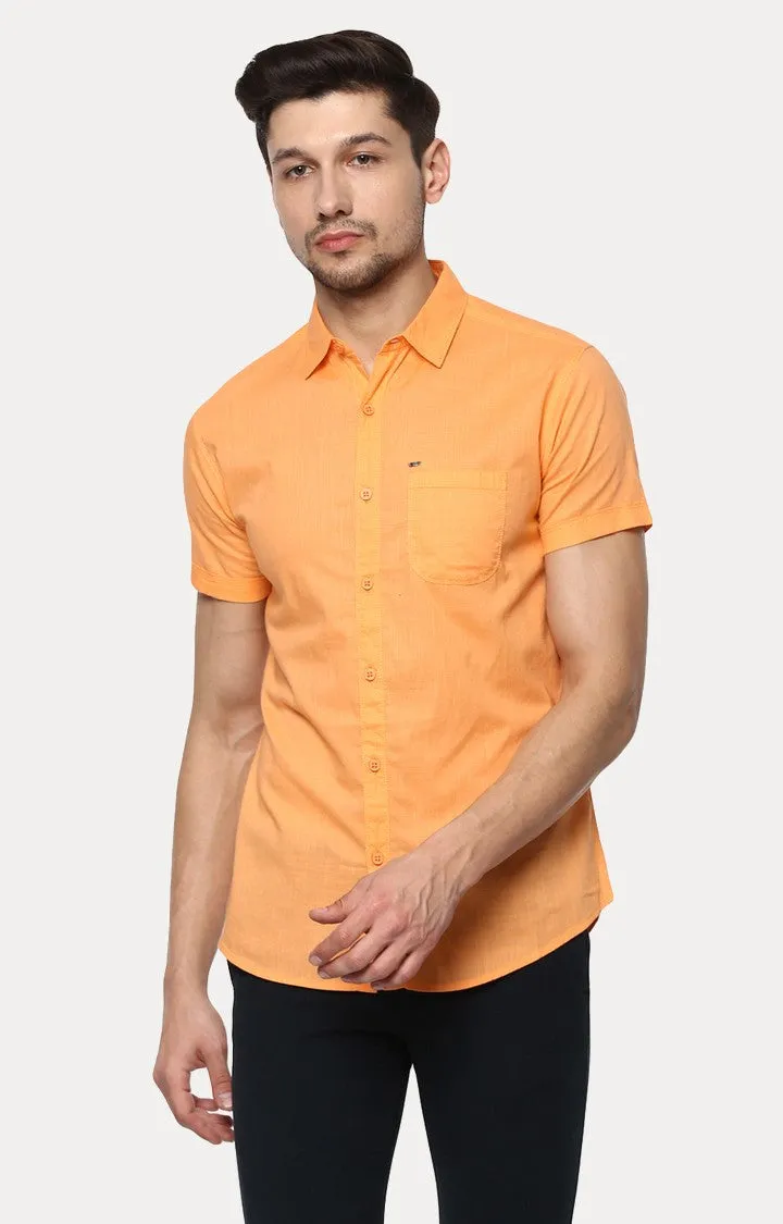 Spykar Men'S Orange Cotton Melange Casual Shirts