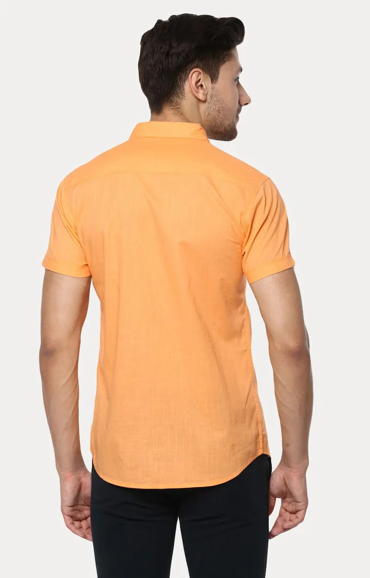 Spykar Men'S Orange Cotton Melange Casual Shirts