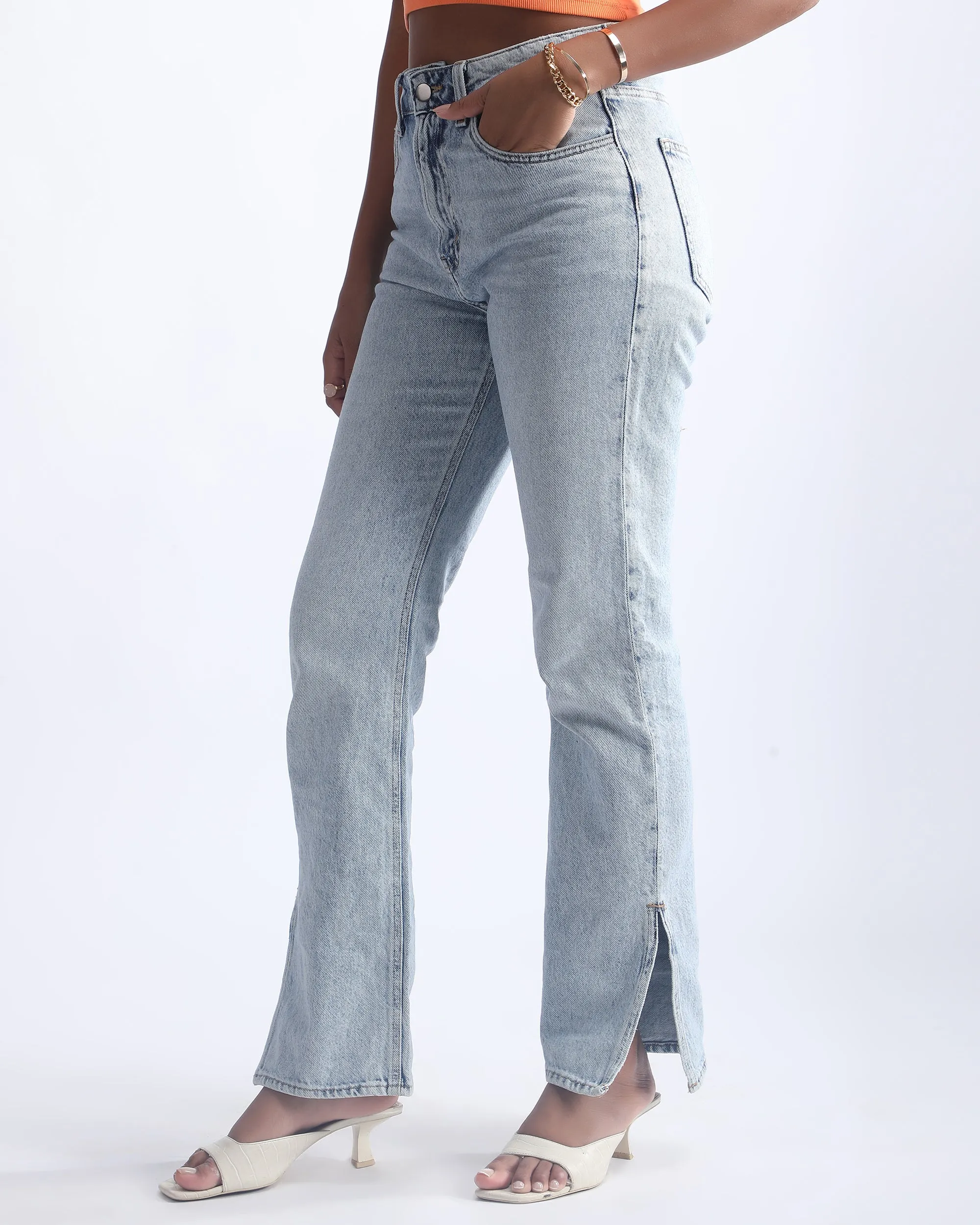 STRAIGHT FIT SLIT HEM JEANS